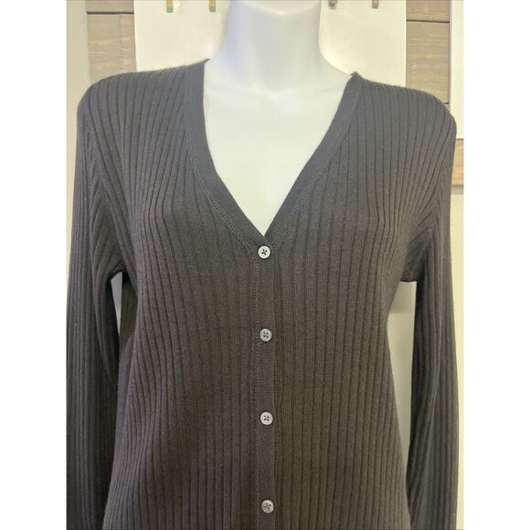 Banana Republic Silk Cashmere Brown Ribbed Button Down V-Neck Cardigan  Medium - Picture 2 of 10